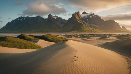 Panoramic view of Vestrahorn and Stokksnes, Icelandの素材