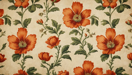 Vintage floral background with poppies. Floral pattern on old paper.の素材