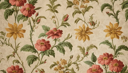 Vintage floral background with flowers and leaves. Floral pattern.の素材