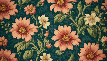 Seamless pattern with flowers in retro style. Floral background.の素材