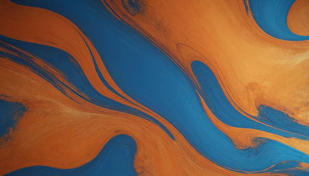 Abstract background of acrylic paint in blue and orange tones. Liquid marble patternの素材