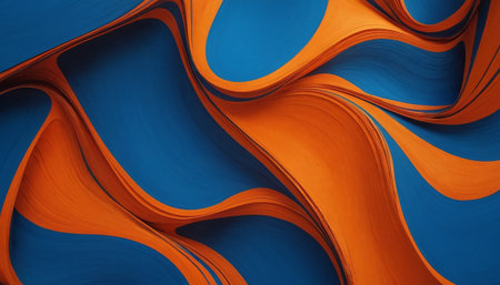3d rendering of abstract wavy background with blue and orange elementsの素材