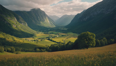 Panoramic view of the valley in the mountains of Scotland.の素材