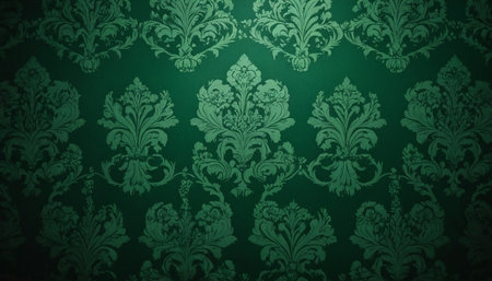 Green background with damask pattern. Vintage baroque ornament.の素材