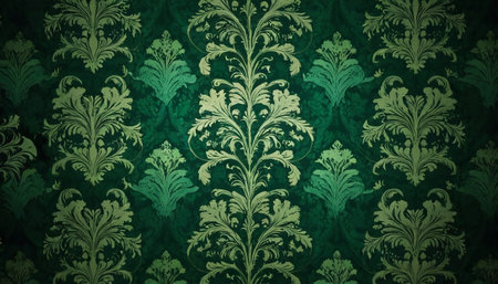 Damask wallpaper background with green floral pattern. Ornate damask wallpaper.の素材