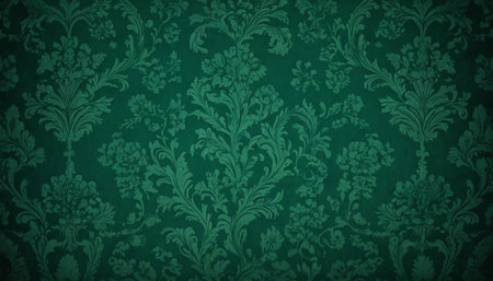 Green wallpaper with damask ornament. Vintage background. 3d renderingの素材