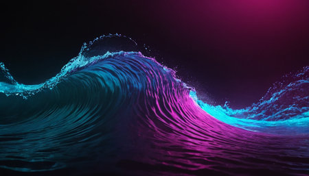 Abstract water wave with blue and pink lighting effect. 3d renderingの素材