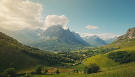 Panoramic view of the Dolomites mountains, Italy.の素材