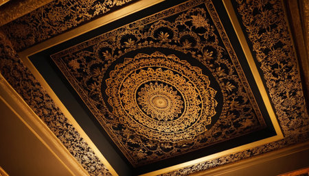 Thai style pattern on the ceiling of Thai temple, Thailand.の素材