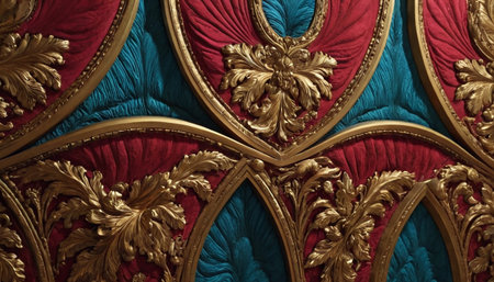 Luxury golden ornament on blue background. Computer generated 3D photo renderingの素材