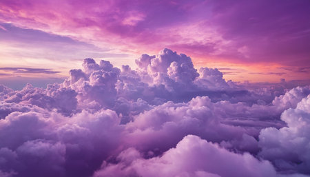 Beautiful aerial view above the clouds at sunset. 3D illustrationの素材
