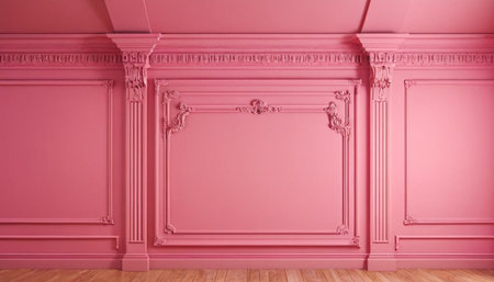 Classic interior with moldings. Pink wall. 3d render illustrationの素材