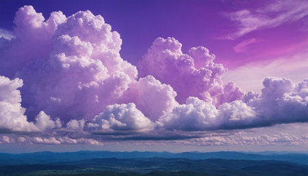 Beautiful cloudscape with mountains in the background. Colorful fantasy landscape.の素材