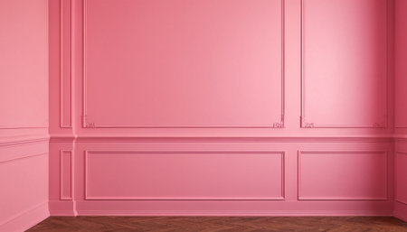 Classic interior with pink wall and parquet floor. 3d renderの素材