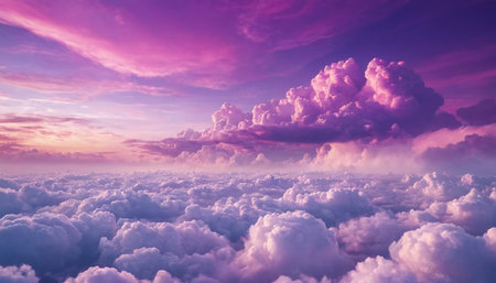 Beautiful aerial view above the clouds at sunset. 3d illustrationの素材