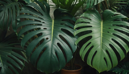 Monstera deliciosa or Swiss cheese plant in a pot.の素材