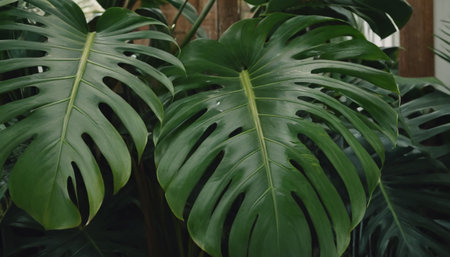 Monstera deliciosa plant, tropical foliage in botanical gardenの素材