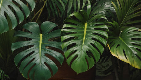 Monstera deliciosa, also known as Swiss cheese plant.の素材