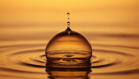 Water drop close-up on a yellow background. Shallow depth of field.の素材