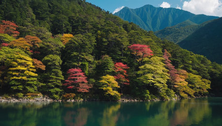 Autumn landscape of kamikochi lake in japanの素材