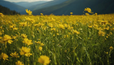 Yellow wildflowers on the meadow in the Carpathiansの素材
