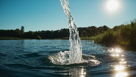 Water splashes on the surface of the lake, close-upの素材
