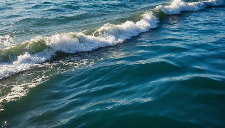 Blue sea water with waves and foam on the surface of the waterの素材