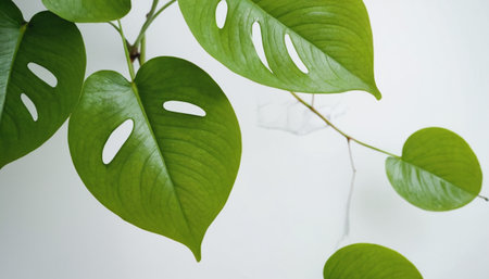 Monstera deliciosa leaves on a white background. House plants.の素材