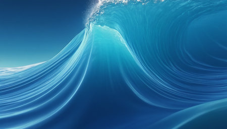 3d illustration of blue ocean wave and water surface with ripplesの素材