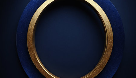 Luxury blue background with golden round frame. 3D renderingの素材