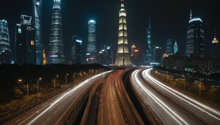 Shanghai Lujiazui Finance and Trade Zone of the modern city nightの素材