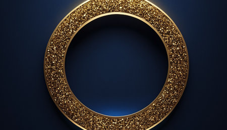 Abstract background with gold round frame on blue background. 3d renderの素材