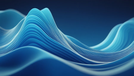 Abstract blue wavy background. 3d rendering, 3d illustration.の素材