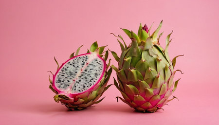 Dragon fruit on pink background. Exotic fruits. Healthy food concept.の素材
