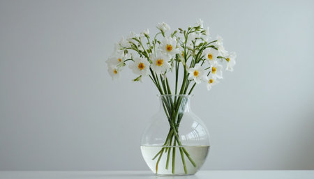 Bouquet of daffodils in a glass vaseの素材