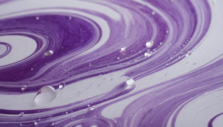 Purple abstract background with drops of water on the surface of the liquidの素材