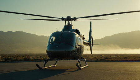 Helicopter landing on the road in the desert of California.の素材