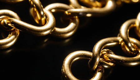 Golden chain on a black background close-up. Jewelry backgroundの素材