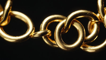 Golden chain on a black background close-up. Jewelry.の素材