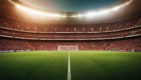 Soccer stadium at night with bright lights. 3D Renderingの素材