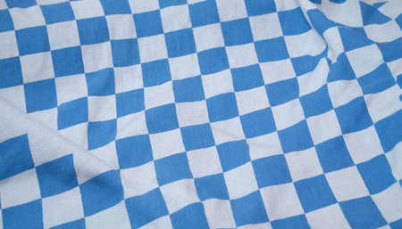 Checkered tablecloth background. Blue and white checkered tablecloth.の素材