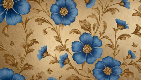 Vintage floral background with blue poppies. Vector illustration.の素材