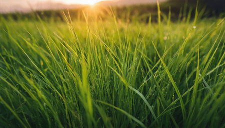 green grass at sunset in the summer. soft focus. nature backgroundの素材