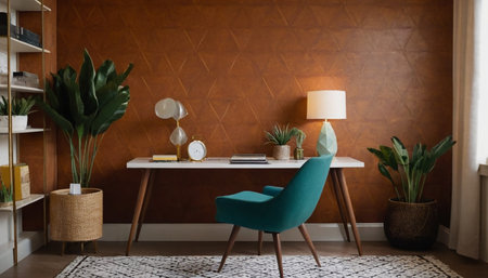 Modern home office interior with furniture, computer and plants. Mock upの素材