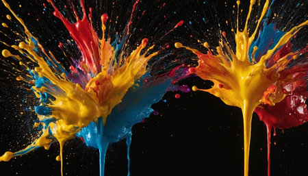 Colored paint splashes isolated on black background. 3d renderingの素材