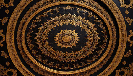 Beautiful vintage golden ornament on the ceiling in the interior of the roomの素材