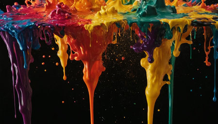 Colorful paint splashes isolated on black background. Colorful paint splashes on black backgroundの素材