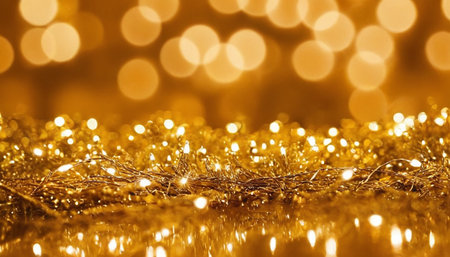 golden christmas abstract background with bokeh defocused lightsの素材