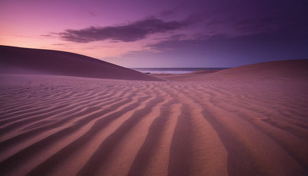 Landscape of sand dunes at sunset with purple sky. Long exposure.の素材