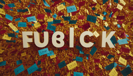 Fluck word collage with colorful paper confetti, 3D renderingの素材